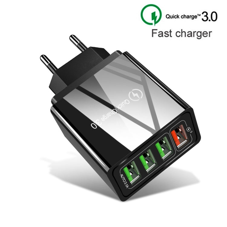 Câble de données 2 en 1 USB vers USB-C / Type-C + chargeur rapide universel 30W QC 3.0 avec 4 interfaces USB pour téléphone portable, tablette, PC, prise EU, ensemble USB-C / Type-C prise EU