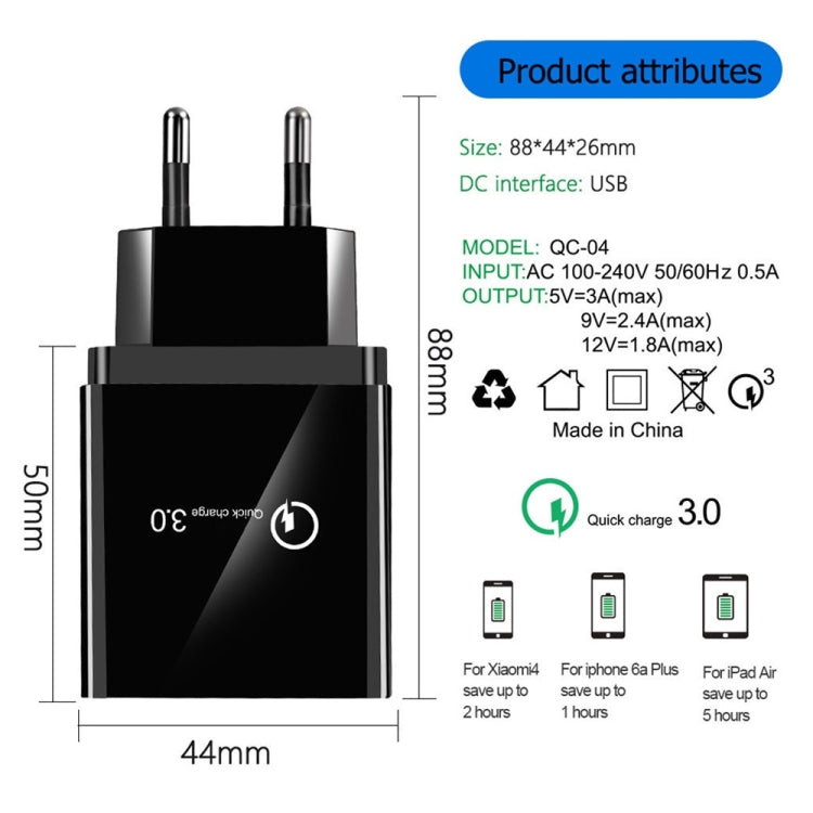 Câble de données 2 en 1 USB vers USB-C / Type-C + chargeur rapide universel 30W QC 3.0 avec 4 interfaces USB pour téléphone portable, tablette, PC, prise EU, ensemble USB-C / Type-C prise EU