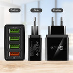 Câble de données 2 en 1 USB vers USB-C / Type-C + chargeur rapide universel 30W QC 3.0 avec 4 interfaces USB pour téléphone portable, tablette, PC, prise EU, ensemble USB-C / Type-C prise EU