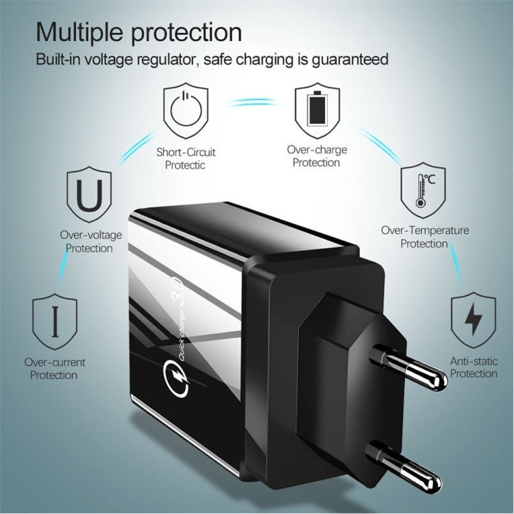 Câble de données 2 en 1 USB vers USB-C / Type-C + chargeur rapide universel 30W QC 3.0 avec 4 interfaces USB pour téléphone portable, tablette, PC, prise EU, ensemble USB-C / Type-C prise EU