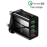 Câble de données 2-en-1 USB vers Micro USB de 1m + Chargeur rapide universel 30W QC 3.0 4 interfaces USB pour téléphone portable et tablette, prise britannique, kit Micro USB avec prise britannique
