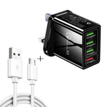 Câble de données 2-en-1 USB vers Micro USB de 1m + Chargeur rapide universel 30W QC 3.0 4 interfaces USB pour téléphone portable et tablette, prise britannique, kit Micro USB avec prise britannique