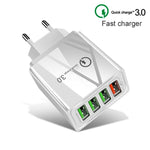 Ensemble chargeur de voyage universel 2 en 1 câble de données USB vers 8 broches 1m + chargeur rapide 30W QC 3.0 4 interfaces USB pour téléphone portable tablette PC, prise EU, ensemble 8 broches prise EU