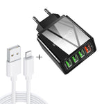 Ensemble chargeur de voyage universel 2 en 1 câble de données USB vers 8 broches 1m + chargeur rapide 30W QC 3.0 4 interfaces USB pour téléphone portable tablette PC, prise EU, ensemble 8 broches prise EU