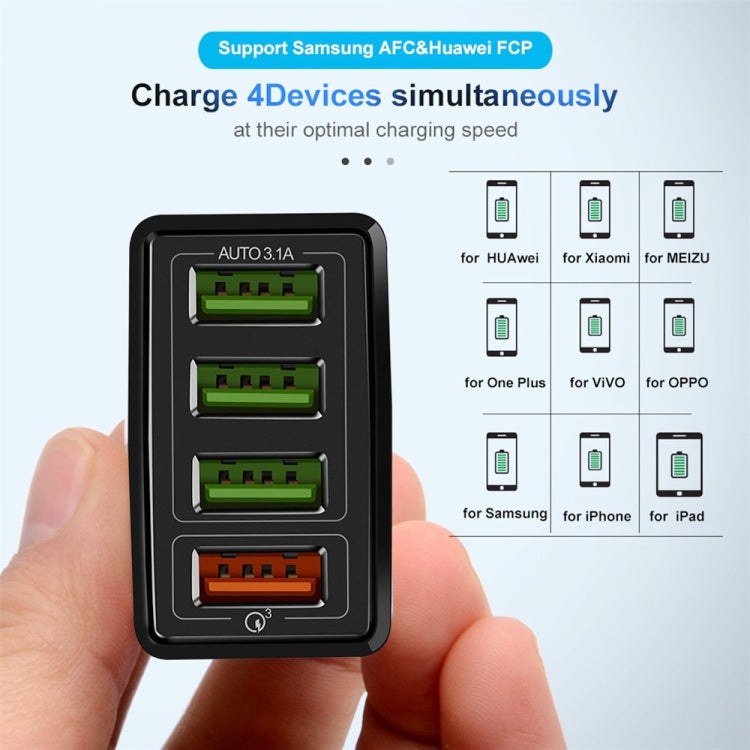 Ensemble chargeur de voyage universel 2 en 1 câble de données USB vers 8 broches 1m + chargeur rapide 30W QC 3.0 4 interfaces USB pour téléphone portable tablette PC, prise UK, ensemble 8 broches prise UK