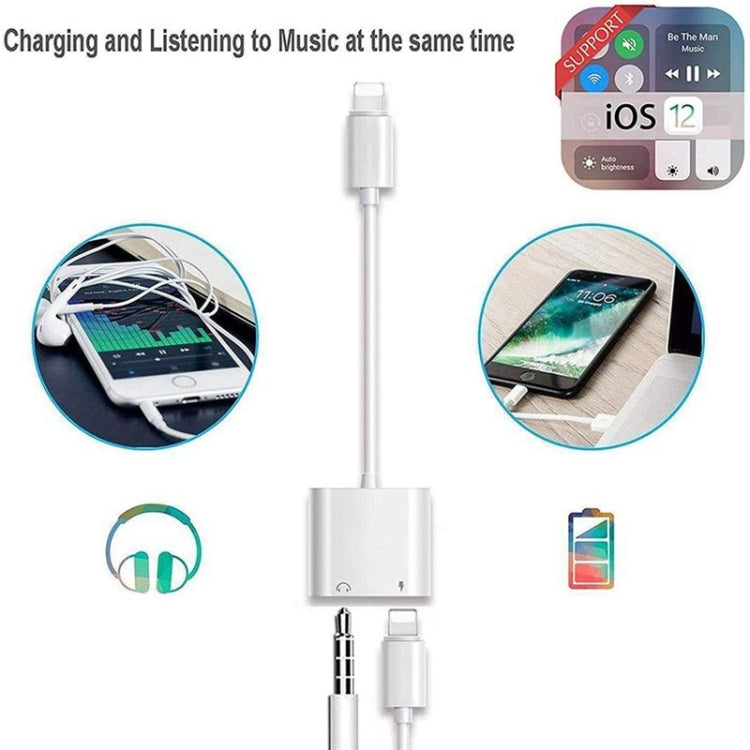 ZS-KL21804 adaptateur 2 en 1 8 broches vers audio 3,5 mm + interface de charge 8 broches, adaptateur pour écouteurs, compatible avec tous les systèmes IOS, 8 broches + 3,5 mm