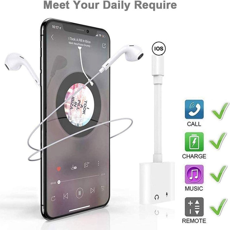Adaptateur écouteur ZS-S1802 2 en 1 mâle 8 broches vers charge 8 broches + audio 8 broches femelle, support appels & contrôle filaire, compatible avec tous les systèmes iOS