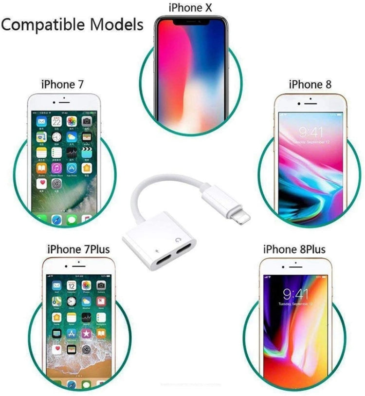 Adaptateur écouteur ZS-S1802 2 en 1 mâle 8 broches vers charge 8 broches + audio 8 broches femelle, support appels & contrôle filaire, compatible avec tous les systèmes iOS