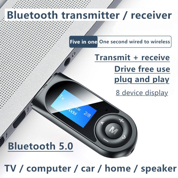 Récepteur et émetteur USB Bluetooth 5.0 sans pilote T13 avec écran