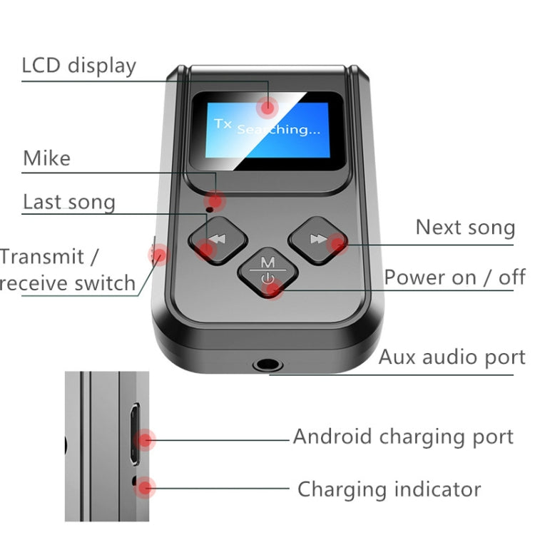 Récepteur et émetteur de musique Bluetooth 5.0 2 en 1 avec écran T15, T15