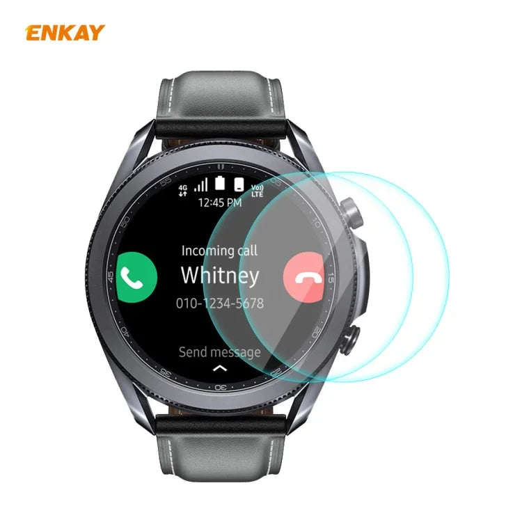 2 PCS ENKAY Hat-Prince 0.2mm 9H 2.15D Film de Protection d'Écran en Verre Trempé à Bord Courbe, Pour Samsung Galaxy Watch 3 45mm, Pour Samsung Galaxy Watch 3 41mm