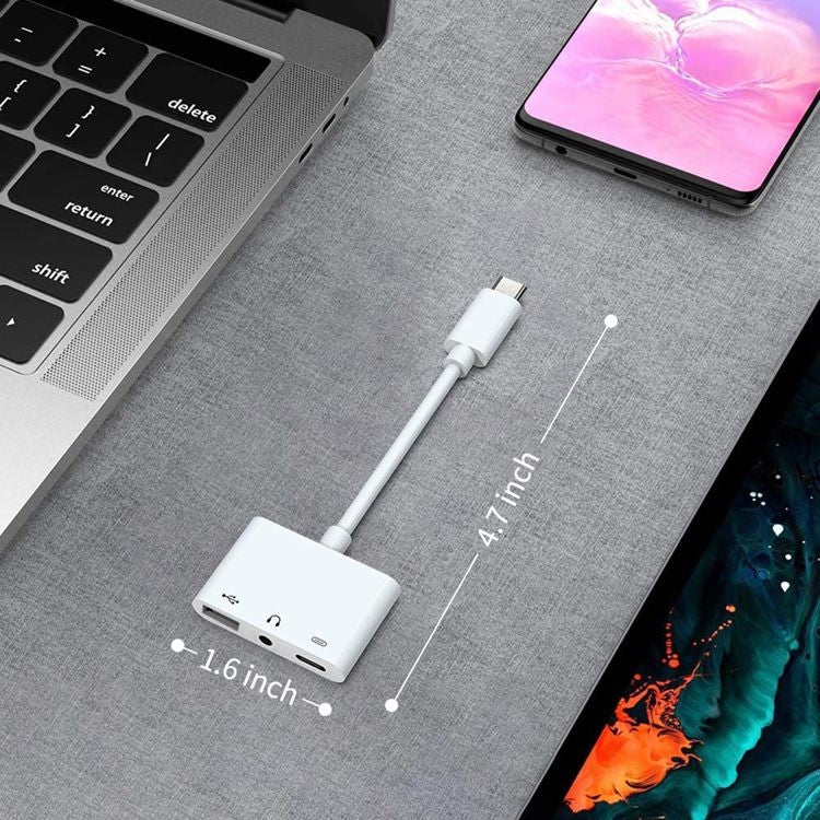 Adaptateur USB-C OTG 3 en 1 avec prise casque 3,5 mm, Compatible iPad Pro et téléphone avec prise Type-C, 3 en 1