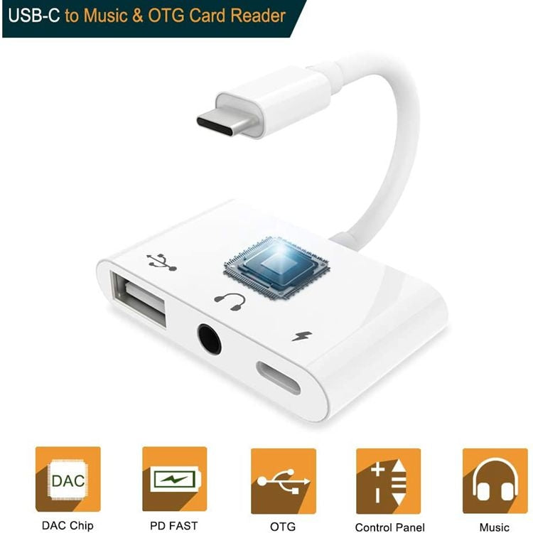 Adaptateur USB-C OTG 3 en 1 avec prise casque 3,5 mm, Compatible iPad Pro et téléphone avec prise Type-C, 3 en 1
