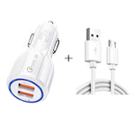 Qc3.0 Dual USB Car Charger + Micro USB Fast Charging Cable Car Charging Kit, Micro USB (White), Micro USB (Black)