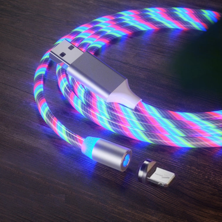 Câble de charge magnétique à succion USB vers 8 broches avec streamer coloré pour téléphone mobile, Longueur : 1m, 1m