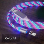 Câble de charge magnétique à succion USB vers 8 broches avec streamer coloré pour téléphone mobile, Longueur : 1m, 1m