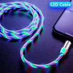 Câble de charge magnétique à succion USB vers 8 broches avec streamer coloré pour téléphone mobile, Longueur : 1m, 1m