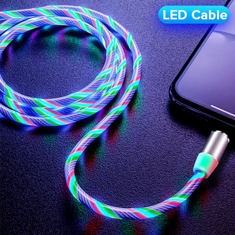Câble de charge magnétique à succion USB vers 8 broches avec streamer coloré pour téléphone mobile, Longueur : 1m, 1m
