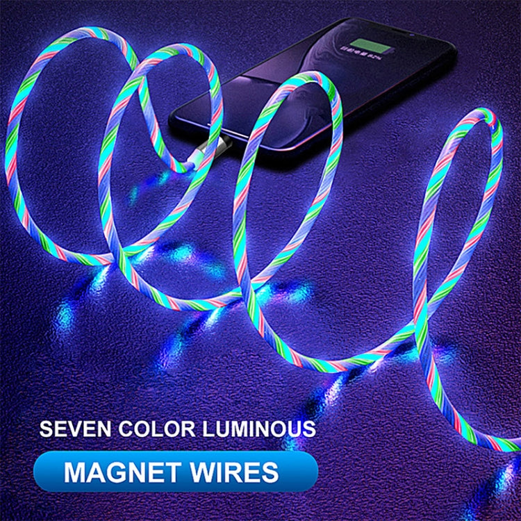 Câble de charge magnétique à succion USB vers 8 broches avec streamer coloré pour téléphone mobile, Longueur : 1m, 1m
