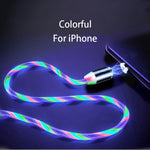 Câble de charge magnétique à succion USB vers 8 broches avec streamer coloré pour téléphone mobile, Longueur : 1m, 1m