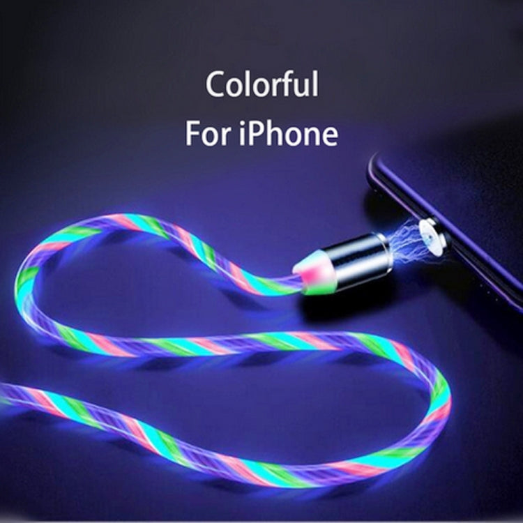 Câble de charge magnétique à succion USB vers 8 broches avec streamer coloré pour téléphone mobile, Longueur : 1m, 1m