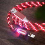 Câble de charge magnétique à succion USB vers 8 broches avec streamer coloré pour téléphone mobile, Longueur : 1m, 1m