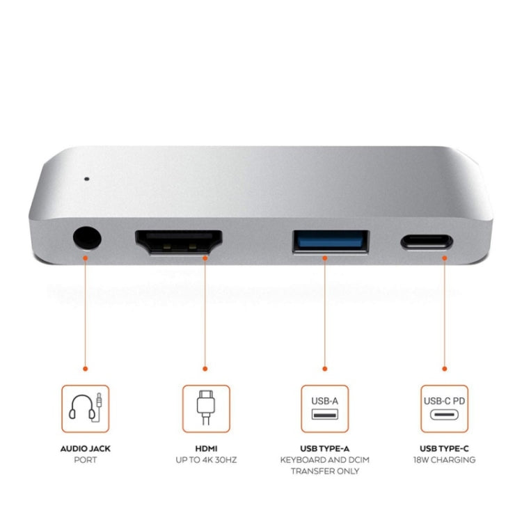Adaptateur multifonction 4 en 1 Type-C / USB-C vers HDMI + AUX + USB + PD Type-C / USB-C HUB Dock HD