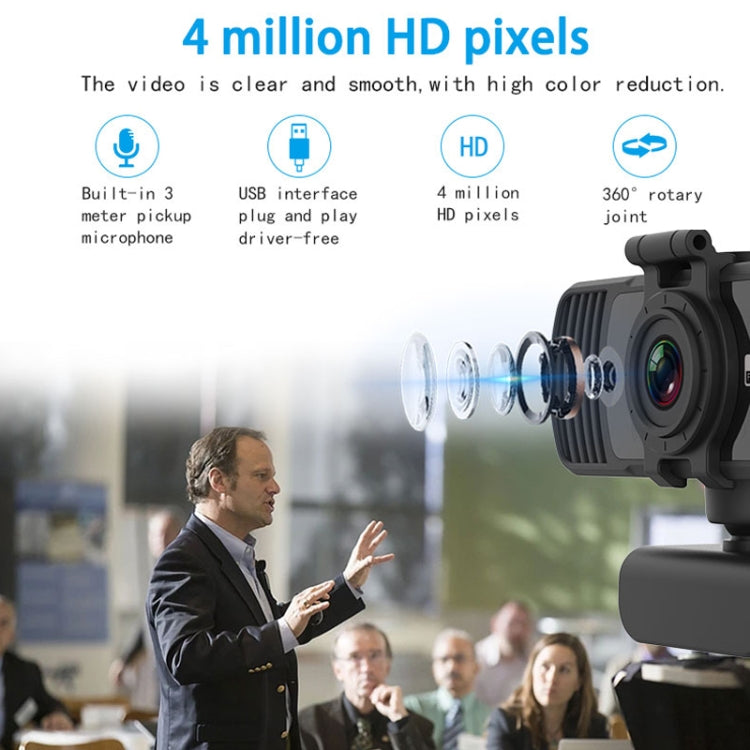 Webcam Richwell PC-06 Mini 360 degrés rotative 4.0 MP HD autofocus pour PC avec microphone à réduction de bruit