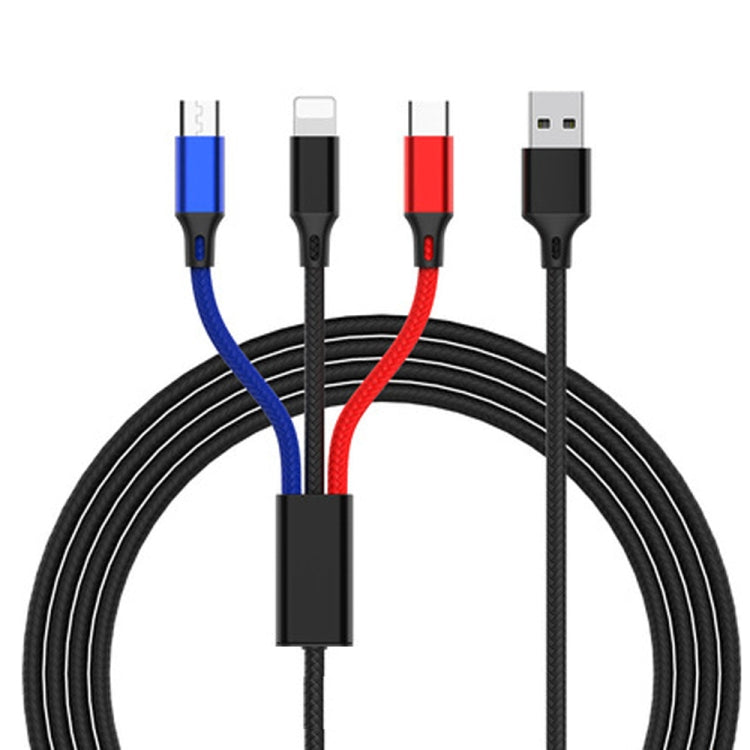 Câble de charge tressé coloré 3 en 1 USB vers 8 broches + Type-C / USB-C + Micro USB, Longueur du câble : 1,2 m
