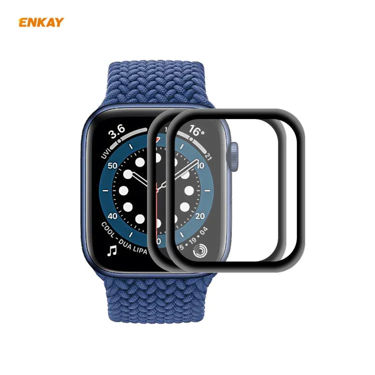 2 PCS ENKAY Hat-Prince 0.2mm 9H Dureté de surface 3D Anti-explosion Alliage d'aluminium Bord Film d'écran complet en verre trempé, pour Apple Watch 6/5/4/SE 40mm