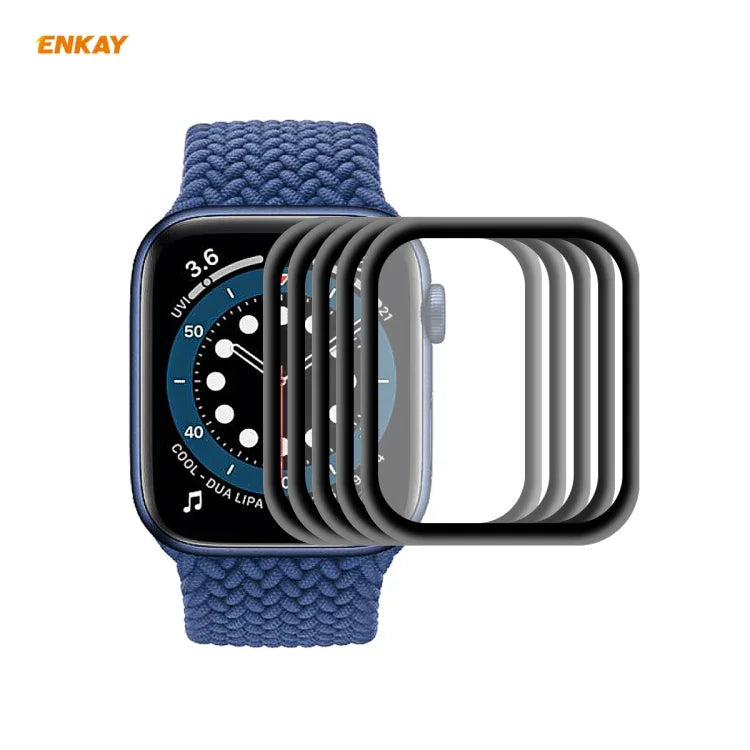 5 PCS ENKAY Hat-Prince 0.2mm Dureté de Surface 9H Alliage d'Aluminium Antidéflagrant 3D Bords Incurvés Film de Protection d'Écran en Verre Trempé, pour Apple Watch 6/5/4/SE 40mm, pour Apple Watch 6/5/4/SE 44mm