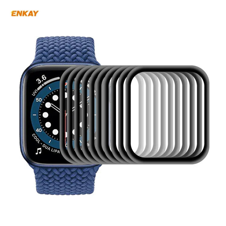 10 PCS ENKAY Hat-Prince 0.2mm Dureté de Surface 9H 3D Anti-Explosion Film de Protection d'Écran en Verre Trempé avec Bord en Alliage d'Aluminium, Pour Apple Watch 6/5/4/SE 40mm, Pour Apple Watch 6/5/4/SE 44mm