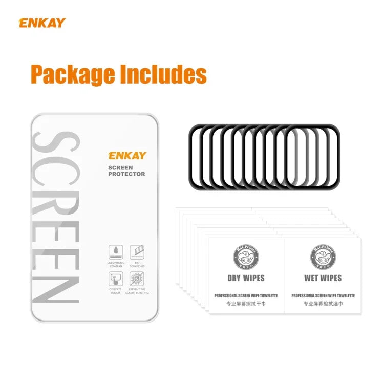 10 PCS ENKAY Hat-Prince 0.2mm Dureté de Surface 9H 3D Anti-Explosion Film de Protection d'Écran en Verre Trempé avec Bord en Alliage d'Aluminium, Pour Apple Watch 6/5/4/SE 40mm, Pour Apple Watch 6/5/4/SE 44mm