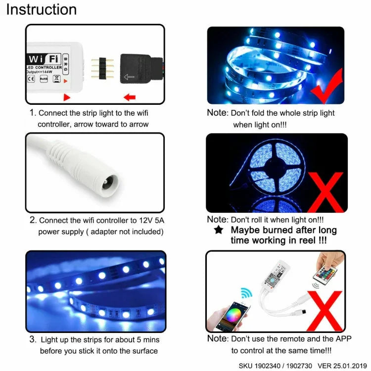 Bande LED 5050 RGB 5M kit d'alimentation WIFI maison intelligente (non étanche)