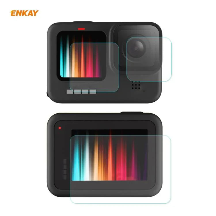 Film de protection en verre trempé 3 en 1 ENKAY Hat-Prince 0,2 mm 9H 2,15D pour objectif et écran GoPro HERO9