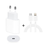 Chargeur de voyage 2 en 1 PD 20W port USB-C / Type-C unique + ensemble de câble de données charge rapide 3A PD3.0 USB-C / Type-C vers 8 broches, longueur du câble : 1m, prise EU, 20W 1m