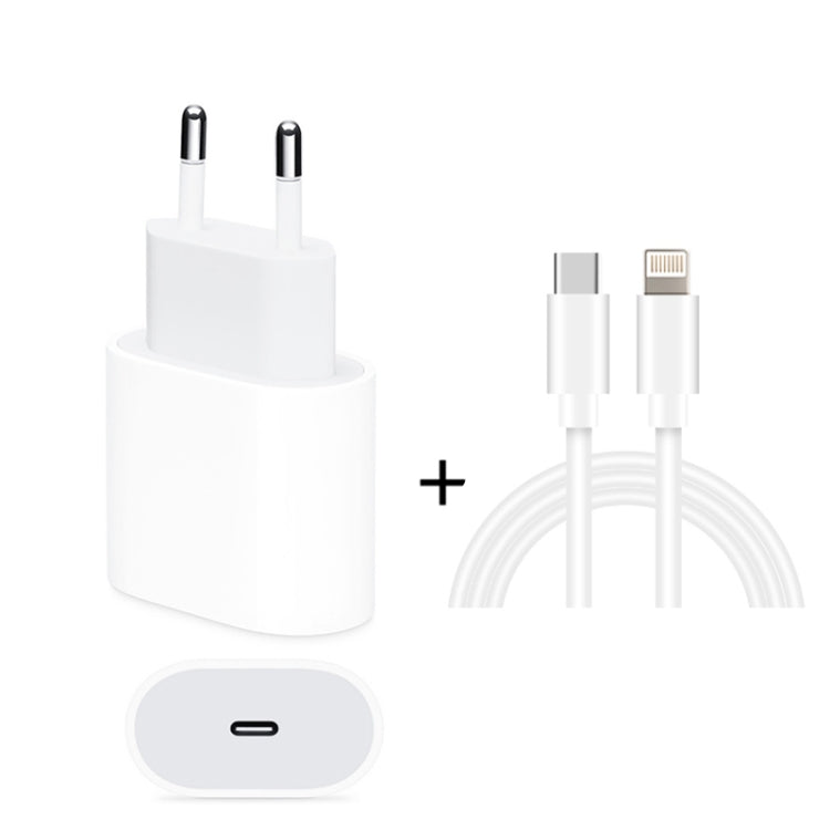 Chargeur de voyage 2 en 1 PD 20W port USB-C / Type-C unique + ensemble de câble de données charge rapide 3A PD3.0 USB-C / Type-C vers 8 broches, longueur du câble : 1m, prise EU, 20W 1m