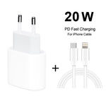 Chargeur de voyage 2 en 1 PD 20W port USB-C / Type-C unique + ensemble de câble de données charge rapide 3A PD3.0 USB-C / Type-C vers 8 broches, longueur du câble : 1m, prise EU, 20W 1m