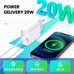 Chargeur de voyage 2 en 1 PD 20W port USB-C / Type-C unique + ensemble de câble de données charge rapide 3A PD3.0 USB-C / Type-C vers 8 broches, longueur du câble : 1m, prise EU, 20W 1m
