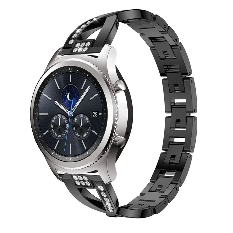 Bracelet de montre en acier inoxydable massif serti de diamants en forme de X pour Samsung Gear S3