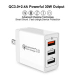 Ensemble chargeur rapide universel SDC-30W 2 en 1 câble USB vers 8 broches + 30W QC 3.0 USB + double port USB 2.0 2.4A pour téléphone portable et tablette, Prise US, avec câble 8 broches, Prise US