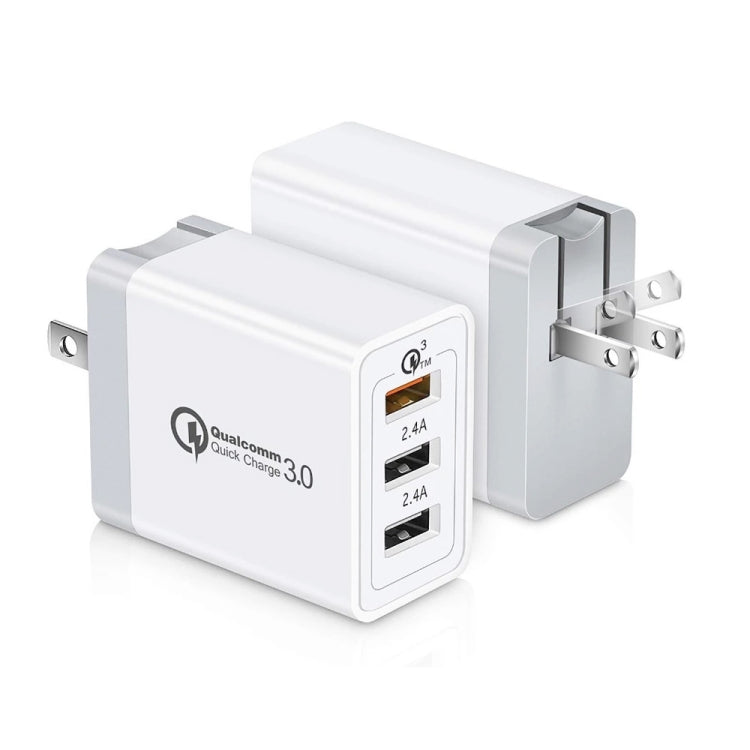 Ensemble chargeur rapide universel SDC-30W 2 en 1 câble USB vers 8 broches + 30W QC 3.0 USB + double port USB 2.0 2.4A pour téléphone portable et tablette, Prise US, avec câble 8 broches, Prise US