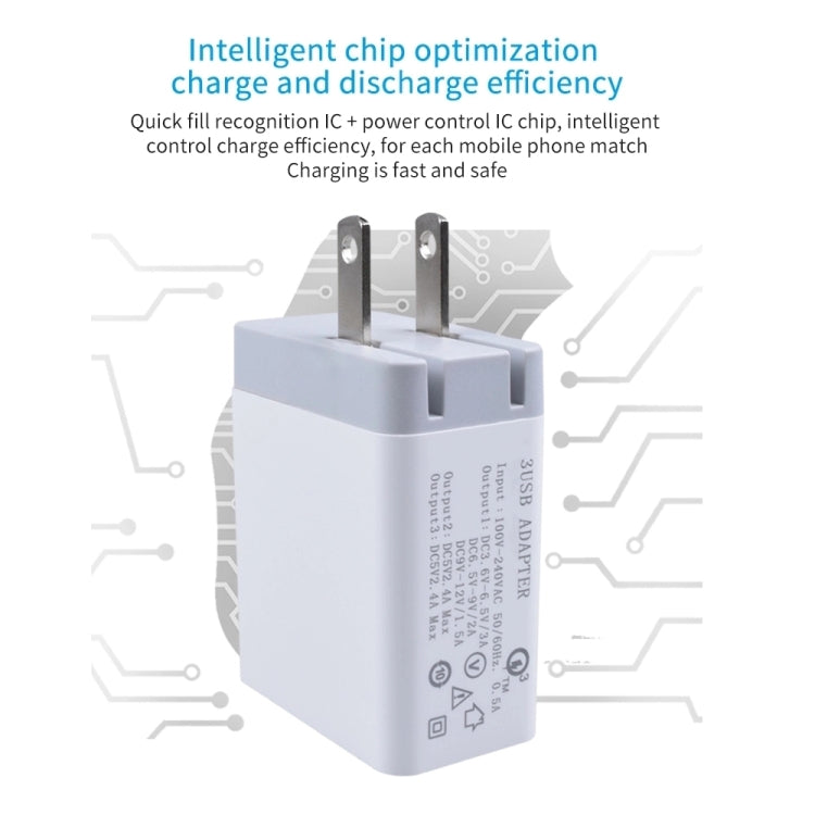 Ensemble chargeur rapide universel SDC-30W 2 en 1 câble USB vers 8 broches + 30W QC 3.0 USB + double port USB 2.0 2.4A pour téléphone portable et tablette, Prise US, avec câble 8 broches, Prise US