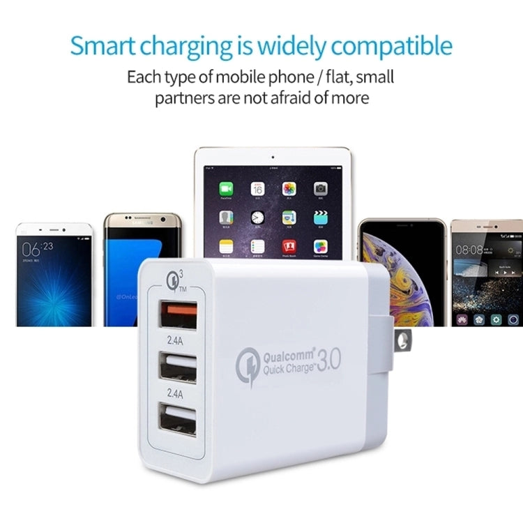 Ensemble chargeur rapide universel SDC-30W 2 en 1 câble USB vers 8 broches + 30W QC 3.0 USB + double port USB 2.0 2.4A pour téléphone portable et tablette, Prise US, avec câble 8 broches, Prise US