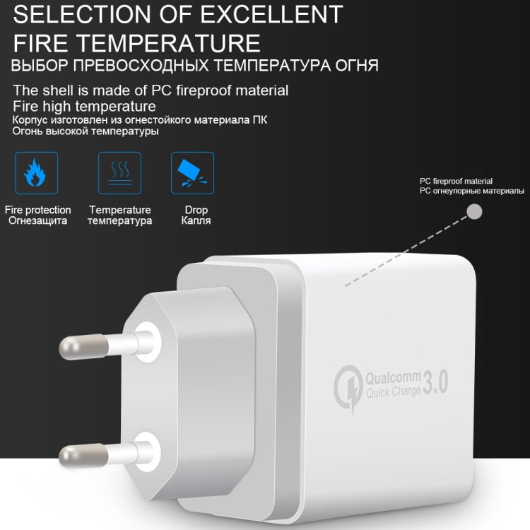 SDC-30W câble de données USB vers 8 broches 2 en 1 + chargeur rapide QC 3.0 USB 30W + chargeur rapide universel double port USB 2.0 2.4A pour téléphone mobile, tablette, PC, prise EU, avec câble 8 broches, prise EU