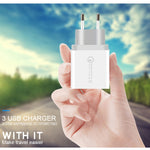 SDC-30W câble de données USB vers 8 broches 2 en 1 + chargeur rapide QC 3.0 USB 30W + chargeur rapide universel double port USB 2.0 2.4A pour téléphone mobile, tablette, PC, prise EU, avec câble 8 broches, prise EU
