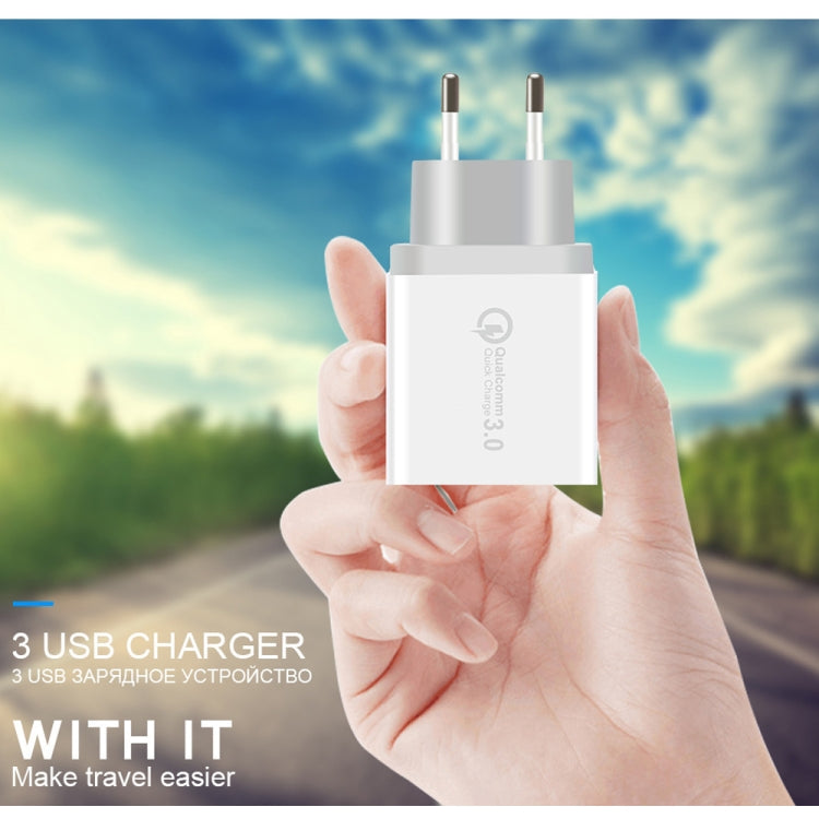 SDC-30W câble de données USB vers 8 broches 2 en 1 + chargeur rapide QC 3.0 USB 30W + chargeur rapide universel double port USB 2.0 2.4A pour téléphone mobile, tablette, PC, prise EU, avec câble 8 broches, prise EU
