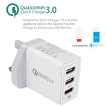 SDC-30W câble de données USB vers 8 broches 2 en 1 + chargeur rapide 30W QC 3.0 USB + chargeur universel 2 ports USB 2.0 2.4A pour téléphone, tablette, PC, prise UK, avec câble 8 broches, prise UK