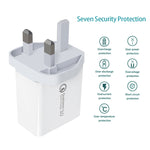 SDC-30W câble de données USB vers 8 broches 2 en 1 + chargeur rapide 30W QC 3.0 USB + chargeur universel 2 ports USB 2.0 2.4A pour téléphone, tablette, PC, prise UK, avec câble 8 broches, prise UK