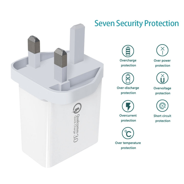 SDC-30W câble de données USB vers 8 broches 2 en 1 + chargeur rapide 30W QC 3.0 USB + chargeur universel 2 ports USB 2.0 2.4A pour téléphone, tablette, PC, prise UK, avec câble 8 broches, prise UK